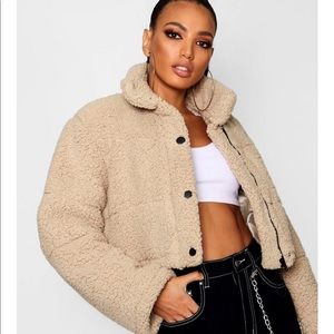 Brand new tan furry cropped jacket